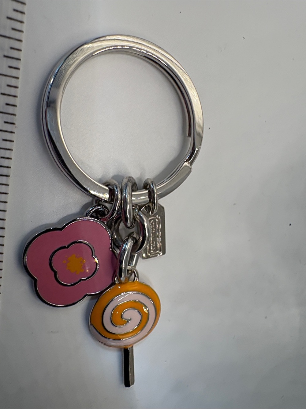 Coach Pink Flower & Yellow Swirl Lollipop Keychain Ch… - Gem